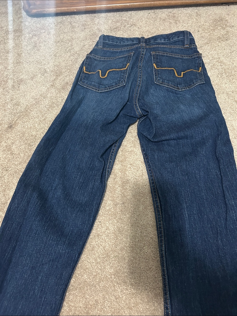 Kimes Ranch Women's Dark Blue Straight Jeans with Gold Stitching